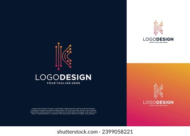 Inspiración en el diseño del logotipo de la conexión de punto digital moderna de la letra K