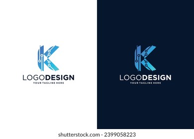 Inspiración en el diseño del logotipo de la conexión de punto digital moderna de la letra K