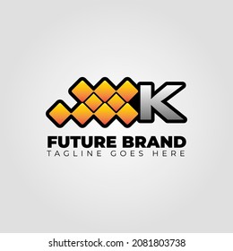 letter K modern futuristic abstract pixel vector logo design
