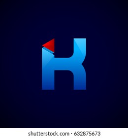 Letter K with Modern glossy and Triangle logo, Arrow and forward, Vector abstract origami, Digital, Technology, Media logotype