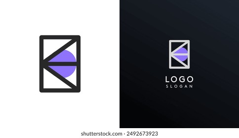 Letter K modern logo featuring geometric shapes, circle and lines. Abstract minimalist logotype for Japanese restaurant branding, tech companies, creative business identities. Vector illustration