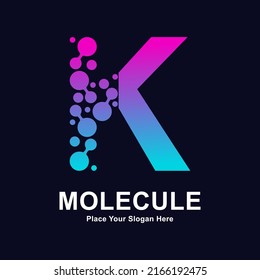 Letter K molecule dots logo vector design. Suitable for business, initial, Medicine, science, technology, laboratory, electronics