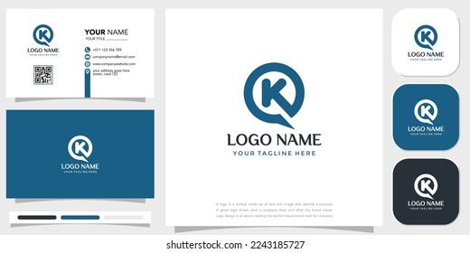 Letter K monogram with a bubble chat icon. Alphabet K Talking and chatting and consultancy logo concept. Business Card Templaet