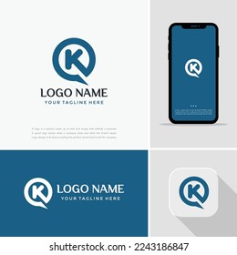 Letter K monogram with a bubble chat icon. Alphabet K Talking and chatting and consultancy logo concept.