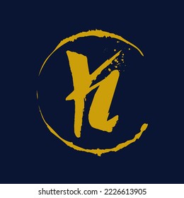 Letra K logotipo en monograma.Tinta, icono de caligrafía de pincel.Signo de letra.Alfabeto de firma aislado inicialmente en fondo oscuro.Carácter manuscrito, de estilo graffiti.