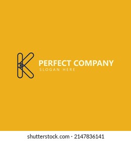 Letter K monogram vector logo using rounded outline within yellow background. Logo for product, brand, company, and organization.