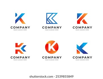 Coleção de Logotipos Vetoriais de Monograma da Letra K. Abstrato Gradiente Letra Inicial K Símbolo Design de logotipo. Símbolo Inicial Moderno para Identidade Comercial Corporativa. Ilustração de logotipo de vetor de conjunto de alfabetos