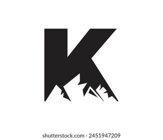 Letter K Mountain Logo. Template Minimalist Alphabet Vector Design