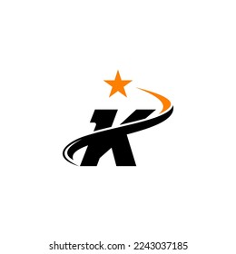 Letter K with moving star logo design.