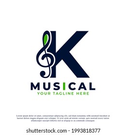 Letter K with Music Key Note Logo Design Element. Usable for Business, Musical, Entertainment, Record and Orchestra Logos