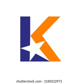 Letter K Negative Space Star Logo Vector Template. Minimal Star Symbol