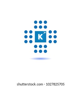 Letter K Negative Space Template Vector. Medical Cross Logo Modern Bright Colorful Identity Brand Symbol and App Icon Concept