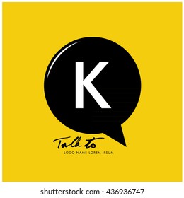 Letter K on bubble talk icon as an integrated communication. Design Template for the communication, commercial, technology, and campaign activities