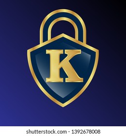Letter K on the gold shield. Golden logo business vector template. Luxury and elegant logo. Designed for your web site design, logo, app, UI. initial logo design.