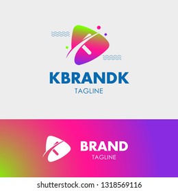 Letter K Orbit Logo template element symbol in modern colorful style. Symbol of play button with negative space text. Vector Illustration - Vector