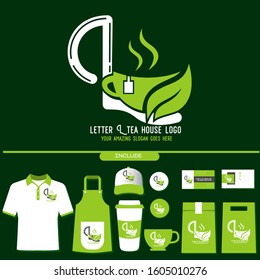 Letter K Organic Tea House Logo Template Design Vector Illustration with Branding Corporate Identity for Cafe Bar Restaurant