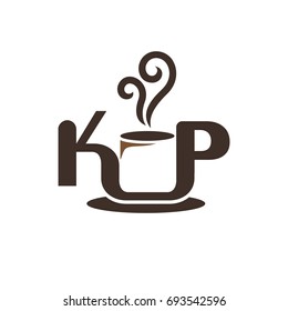 Letter K And P. Cup Of Coffee Vector Logo.