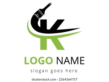 Letter K paint brush logo design template. Initial Paint Sign Concept Template