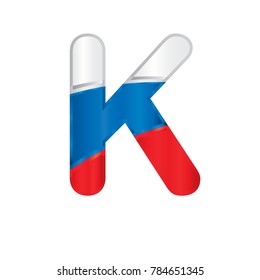 Letter k painted with the colors of the Russian flag, white, blue and red - Vector image