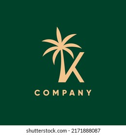 Letter K Palm Tree Logo Design Vector Icon Graphic Emblem Illustration 