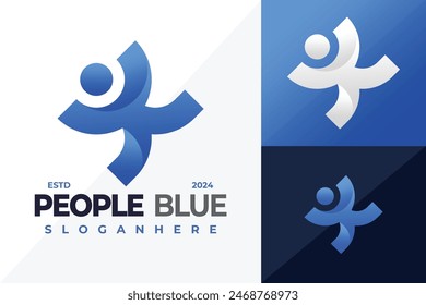 Letra K Personas Diseño de logotipo azul Ilustración de icono de Vector