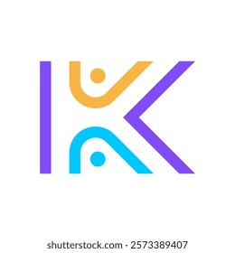 Letter K people simple colorful logo design