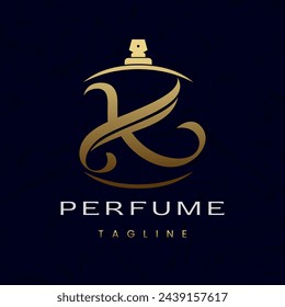 Letra K Perfume Logo Design, Elegante Lujo Aroma Inicial Logo