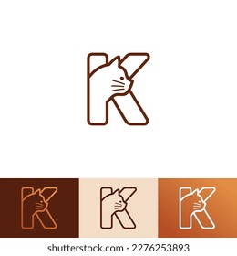 Letter K Pet Cat Logo of Kitty Animal Cats veterinary shop icon symbol veterinarian clipart vector