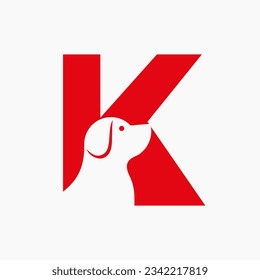 Diseño del logotipo de la mascota K. Plantilla vectorial de símbolo del logotipo del perro. Perro en el alfabeto