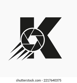 Letter K Photography Logo Camera Lens Concept. Photography Camera Symbol Vector Template