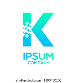 Letter K Pixel and Plus sign, Technology and digital, Medical healthcare hospital Logotype for your Corporate identity