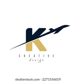 letter K with plane logo vector template. logo for travel label, tourism, journey posters, airways identity, and tech transportation