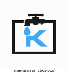 Letter K Plumber Logo Design. Plumbing Water Logo Template