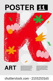 Letter K. Poster layout design. Alphabet. Cute font. Template poster, banner, flyer.