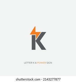 Letter K and power lightning bolt sign logo icon