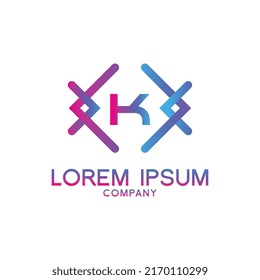 letter K with Pulse music player element. Logo template electronic music, equalizer, store, dj, nightclub, disco. Audio wave logo concept, Multimedia Technology themed, Abstract Shape vector