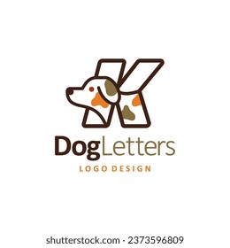 Letter K puppy Dog Logo of Pet shop icon vector, animal store symbol, veterinary care label emblem.