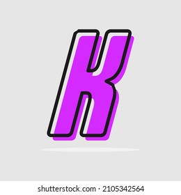 Letter k purple with color contour, minimalist letter graphic for modern comic book logo, cartoon headline, creative lettering and art monogram. Minimal style letters, vector typographic design