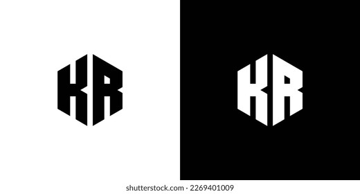 Letter K R Polygon, Hexagonal Minimal Logo Design On Black And White Background