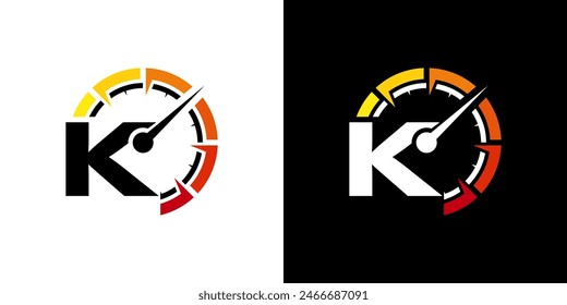 Letter K racing logo, with logo speedometer for racing, workshop, automotive
