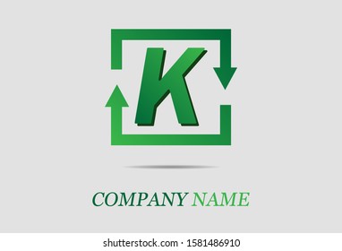 Letter K with rectangle arrow. vector illustration. logo for your company