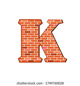 Letter K from red brick wall texture on a white background.