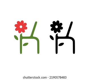 Letter K and red flower doodle icon