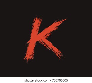 Letter K  Red handwritten by dry brush, Rough strokes font vector