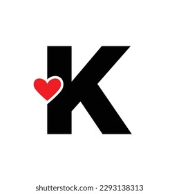 Letter K with red heart monogram. K heart icon.