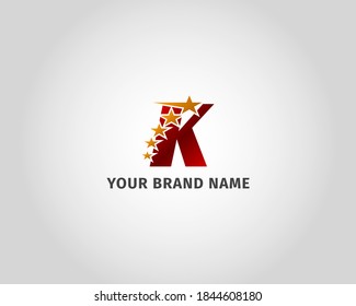 letter K red metallic with five golden star logo template