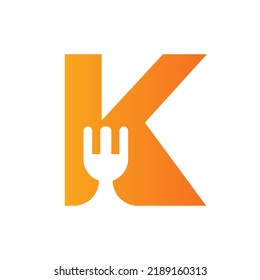 Letter K Restaurant Logo Combined with Fork Icon Vector Template