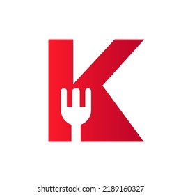 Letter K Restaurant Logo Combined with Fork Icon Vector Template