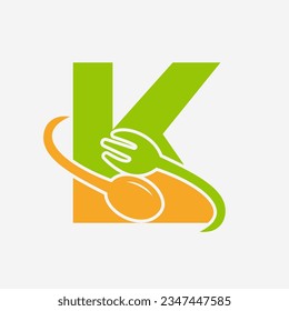 Letter K Restaurant Logo Combined with Fork and Spoon Icon