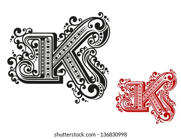 Letter K in retro vintage style for design and embellish. Jpeg (bitmap) version also available in gallery